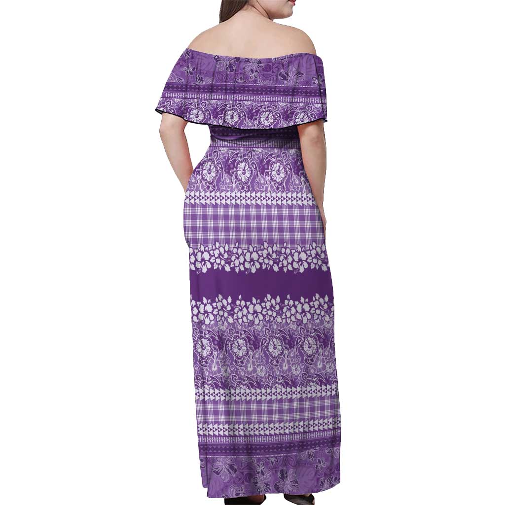 Hawaiian Hibiscus Honu Off Shoulder Maxi Dress Purple Mele Kalikimaka Palaka Spirit - Polynesian Pride