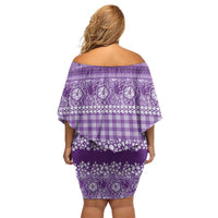 Hawaiian Hibiscus Honu Off Shoulder Short Dress Purple Mele Kalikimaka Palaka Spirit - Polynesian Pride