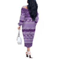 Hawaiian Hibiscus Honu Off The Shoulder Long Sleeve Dress Purple Mele Kalikimaka Palaka Spirit - Polynesian Pride