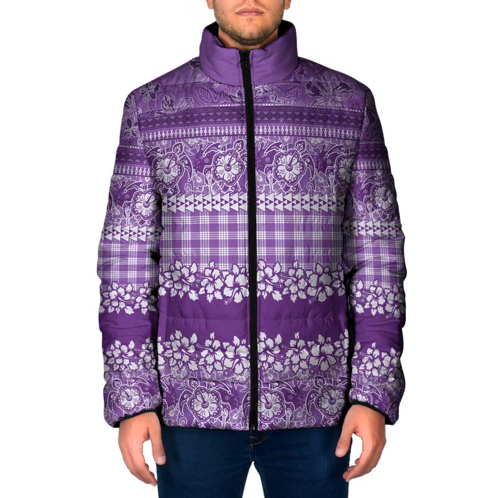 Hawaiian Hibiscus Honu Padded Jacket Purple Mele Kalikimaka Palaka Spirit - Polynesian Pride