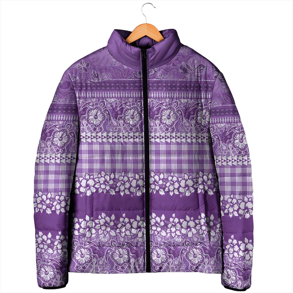 Hawaiian Hibiscus Honu Padded Jacket Purple Mele Kalikimaka Palaka Spirit - Polynesian Pride