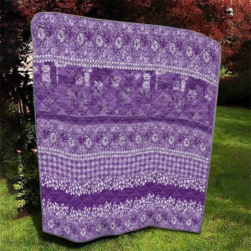 Hawaiian Hibiscus Honu Quilt Purple Mele Kalikimaka Palaka Spirit - Polynesian Pride