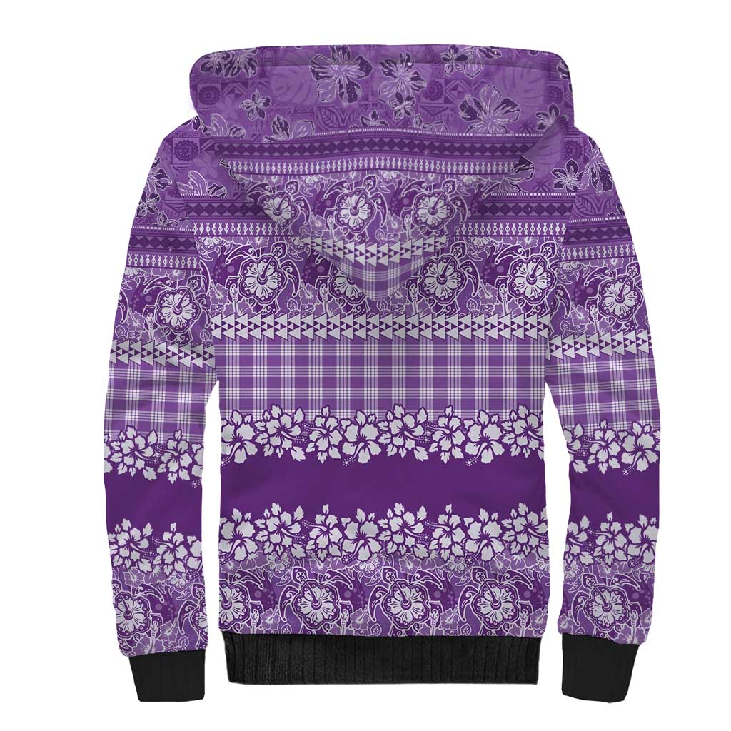 Hawaiian Hibiscus Honu Sherpa Hoodie Purple Mele Kalikimaka Palaka Spirit - Polynesian Pride