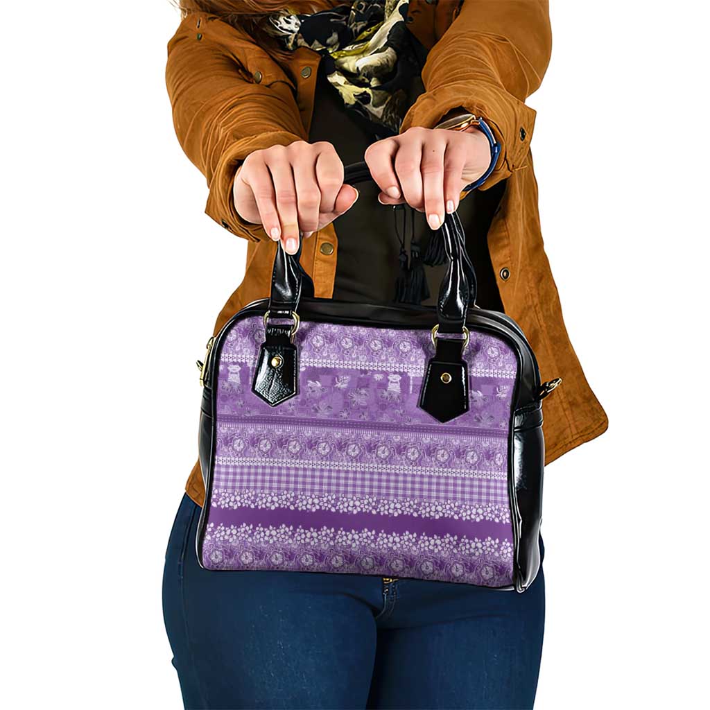 Hawaiian Hibiscus Honu Shoulder Handbag Purple Mele Kalikimaka Palaka Spirit - Polynesian Pride