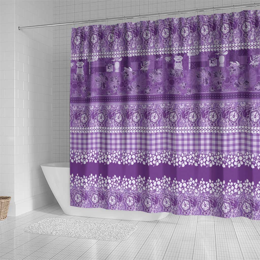 Hawaiian Hibiscus Honu Shower Curtain Purple Mele Kalikimaka Palaka Spirit - Polynesian Pride