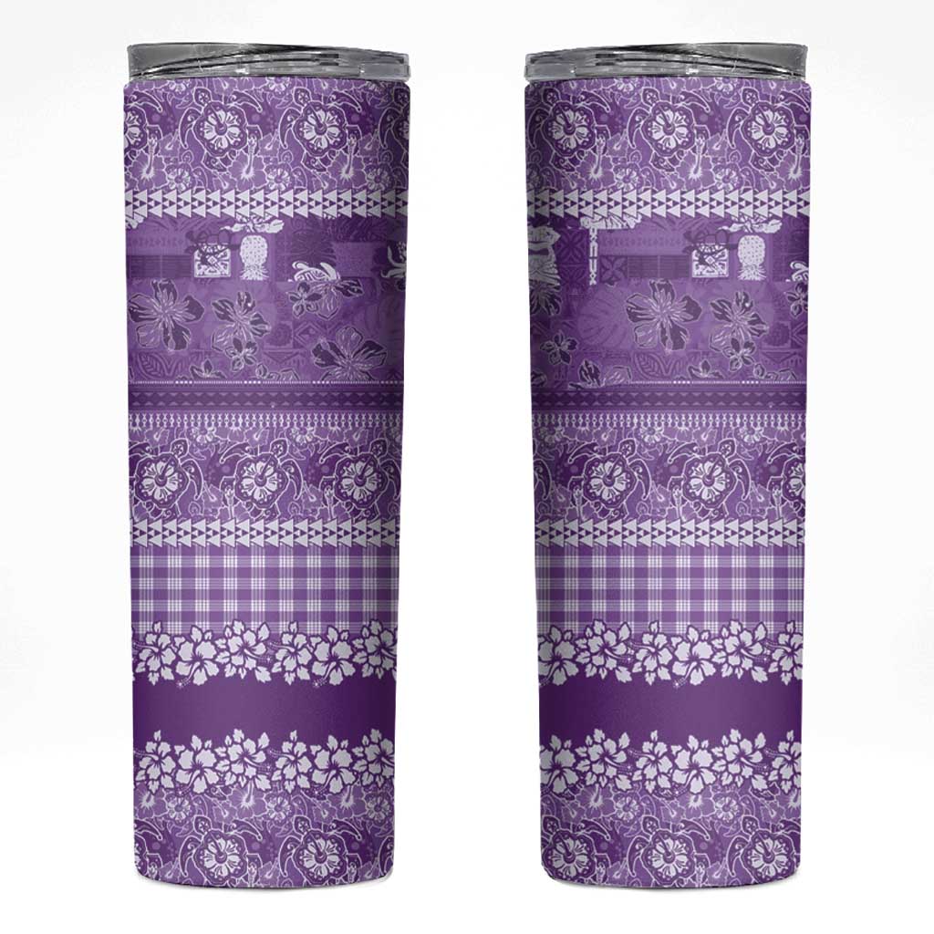 Hawaiian Hibiscus Honu Skinny Tumbler Purple Mele Kalikimaka Palaka Spirit - Polynesian Pride