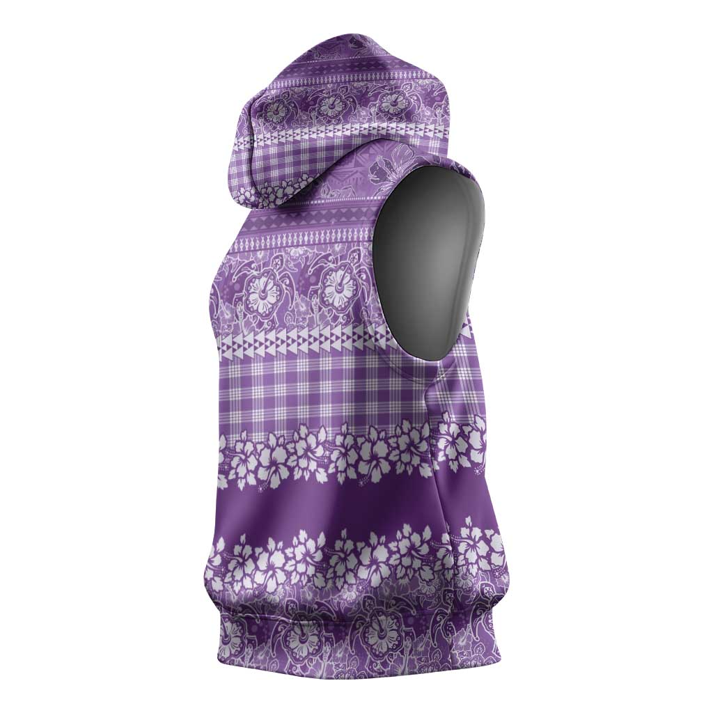 Hawaiian Hibiscus Honu Sleeveless Hoodie Purple Mele Kalikimaka Palaka Spirit - Polynesian Pride