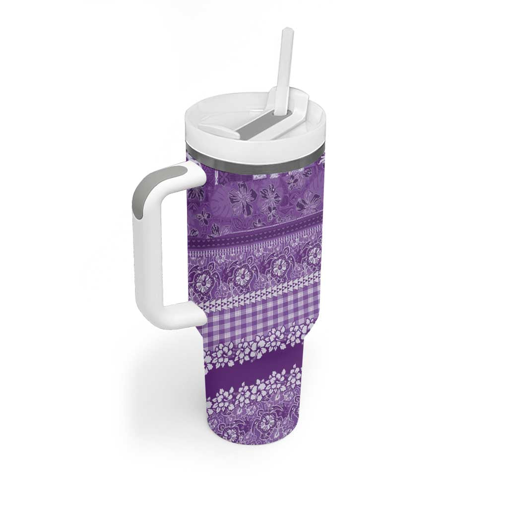 Hawaiian Hibiscus Honu Tumbler With Handle Purple Mele Kalikimaka Palaka Spirit - Polynesian Pride