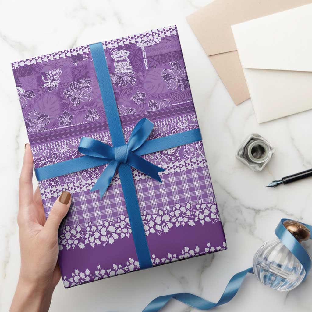 Hawaiian Hibiscus Honu Wrapping Paper Purple Mele Kalikimaka Palaka Spirit - Polynesian Pride
