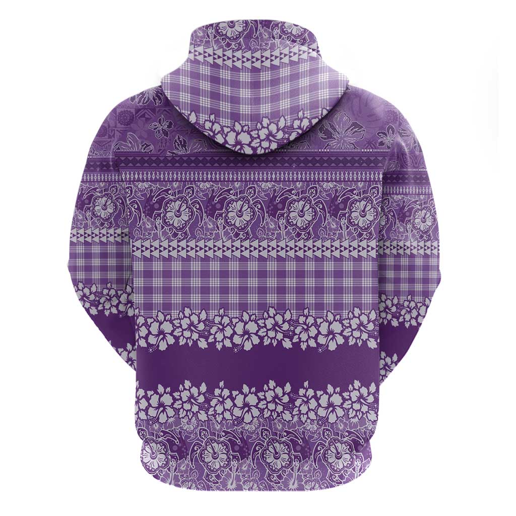 Hawaiian Hibiscus Honu Zip Hoodie Purple Mele Kalikimaka Palaka Spirit - Polynesian Pride