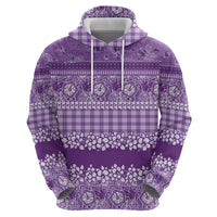 Hawaiian Hibiscus Honu Zip Hoodie Purple Mele Kalikimaka Palaka Spirit - Polynesian Pride