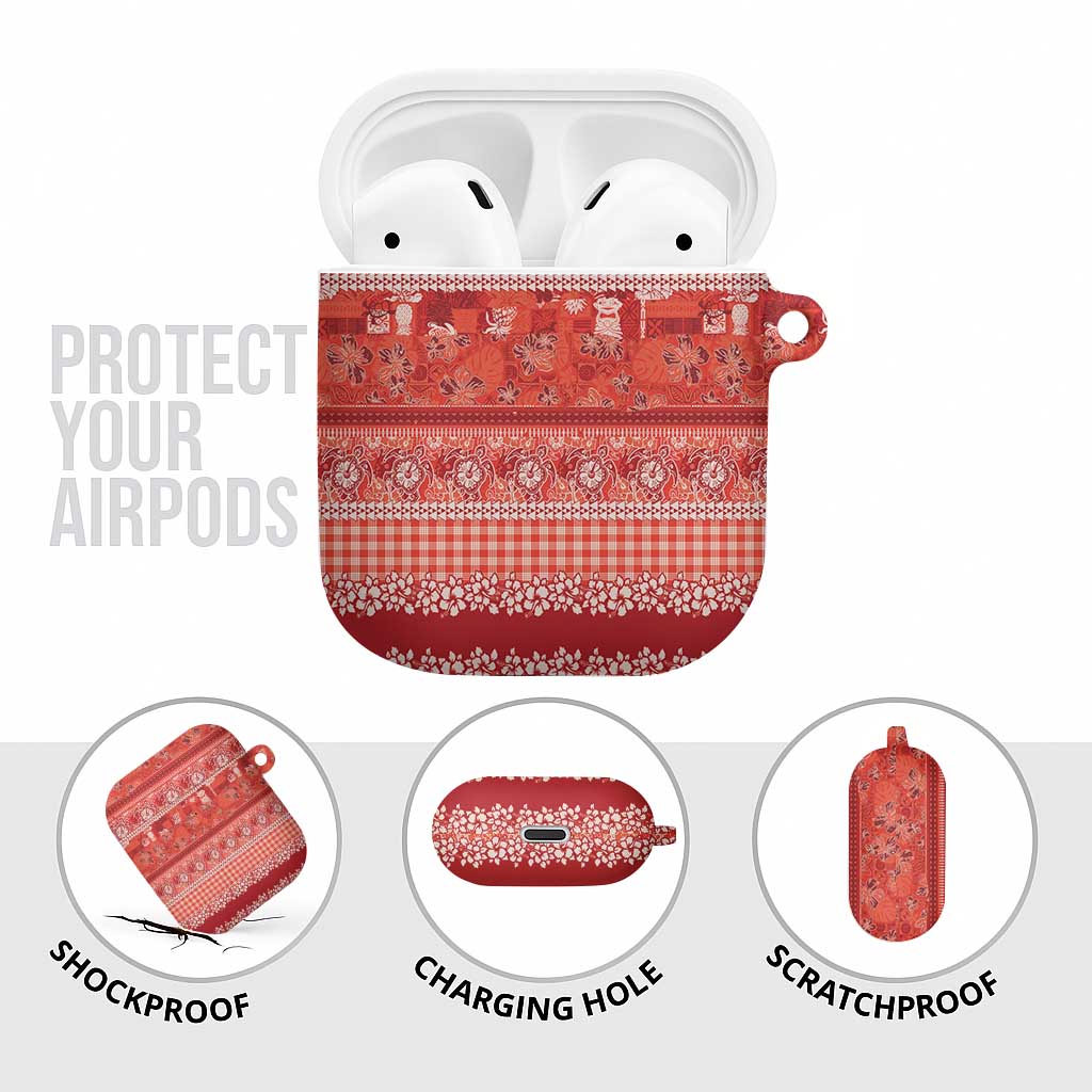 Hawaiian Hibiscus Honu AirPods Case Red Mele Kalikimaka Palaka Spirit - Polynesian Pride