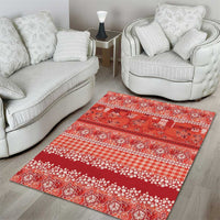 Hawaiian Hibiscus Honu Area Rug Red Mele Kalikimaka Palaka Spirit - Polynesian Pride