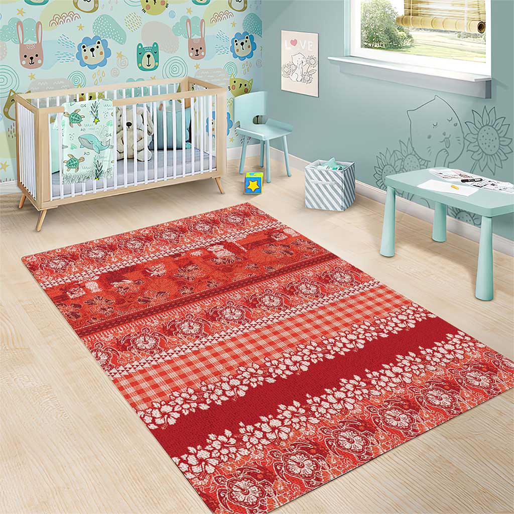 Hawaiian Hibiscus Honu Area Rug Red Mele Kalikimaka Palaka Spirit - Polynesian Pride