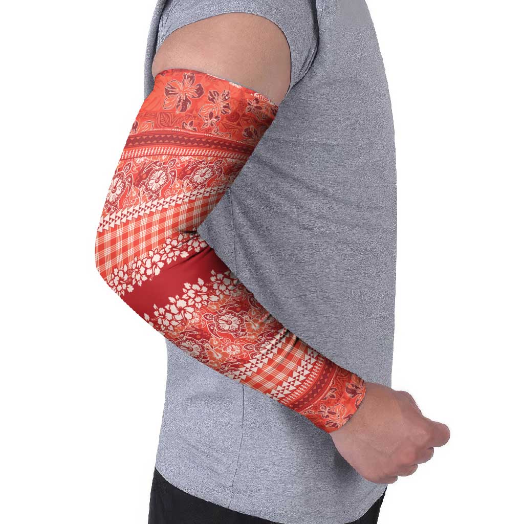Hawaiian Hibiscus Honu Arm Sleeves Red Mele Kalikimaka Palaka Spirit - Polynesian Pride