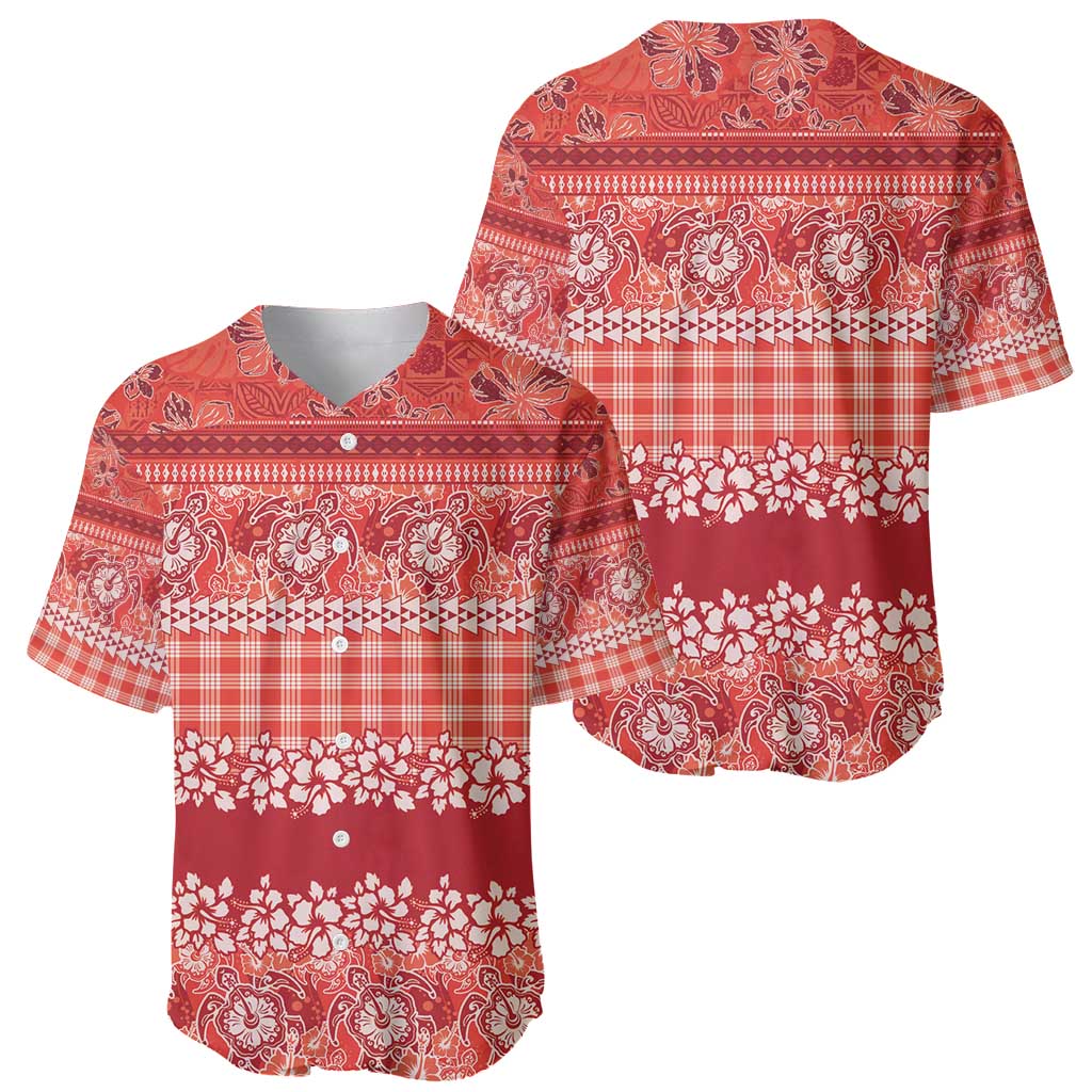 Hawaiian Hibiscus Honu Baseball Jersey Red Mele Kalikimaka Palaka Spirit - Polynesian Pride