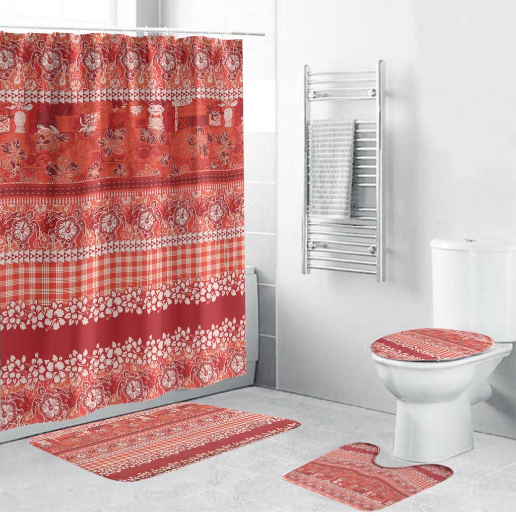 Hawaiian Hibiscus Honu Bathroom Set Red Mele Kalikimaka Palaka Spirit - Polynesian Pride