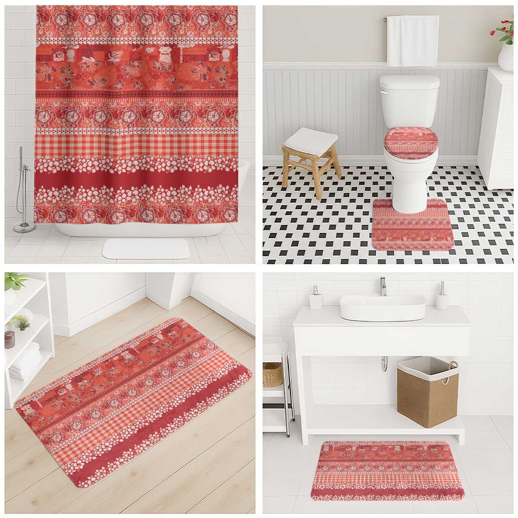 Hawaiian Hibiscus Honu Bathroom Set Red Mele Kalikimaka Palaka Spirit - Polynesian Pride
