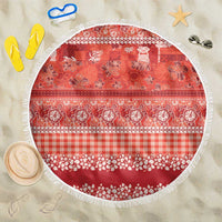 Hawaiian Hibiscus Honu Beach Blanket Red Mele Kalikimaka Palaka Spirit - Polynesian Pride