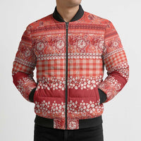 Hawaiian Hibiscus Honu Bomber Puffer Jacket Red Mele Kalikimaka Palaka Spirit - Polynesian Pride