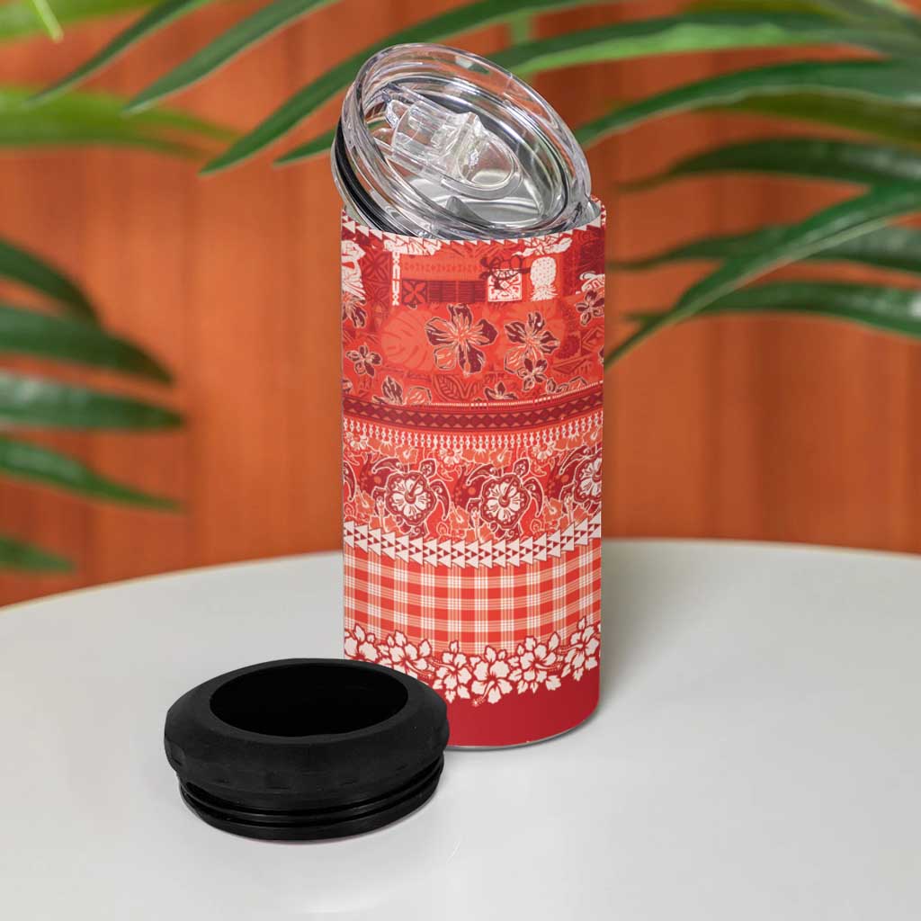 Hawaiian Hibiscus Honu 4 in 1 Can Cooler Tumbler Red Mele Kalikimaka Palaka Spirit - Polynesian Pride