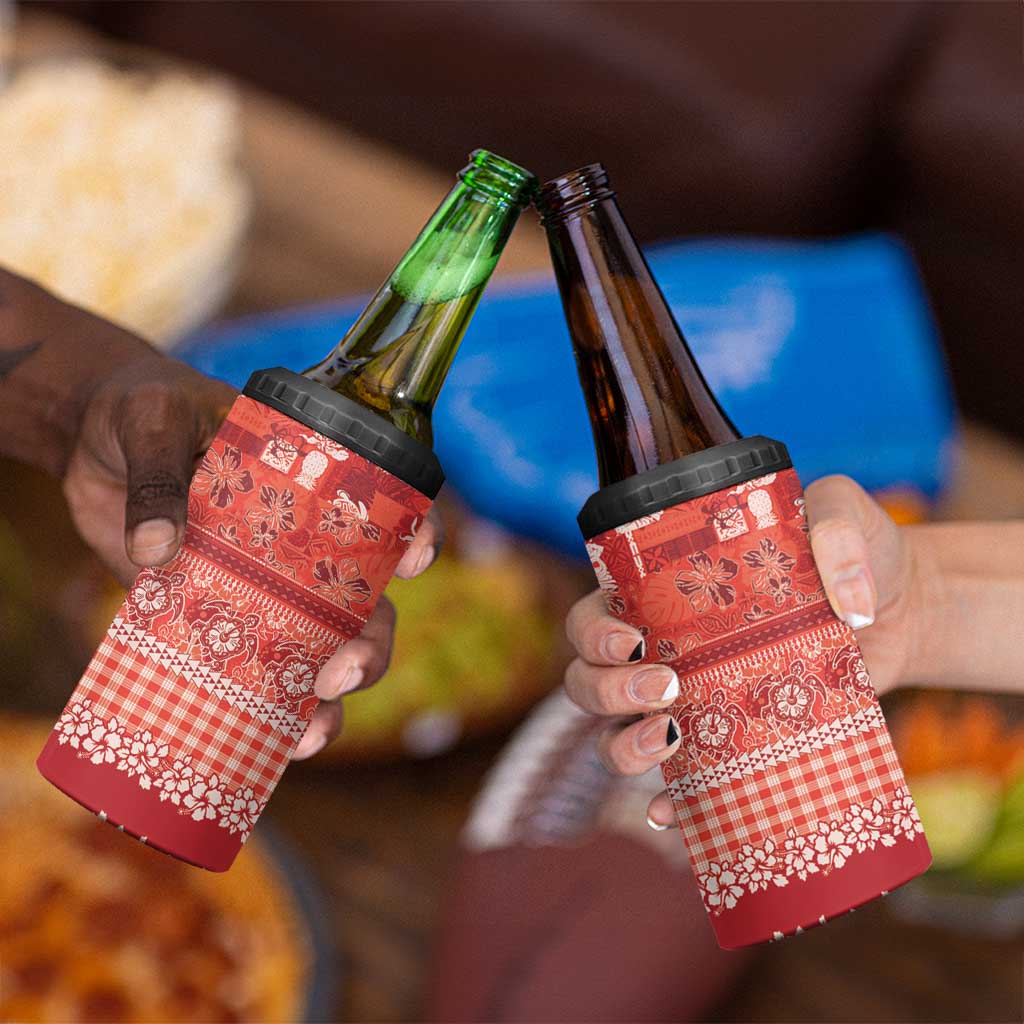 Hawaiian Hibiscus Honu 4 in 1 Can Cooler Tumbler Red Mele Kalikimaka Palaka Spirit - Polynesian Pride