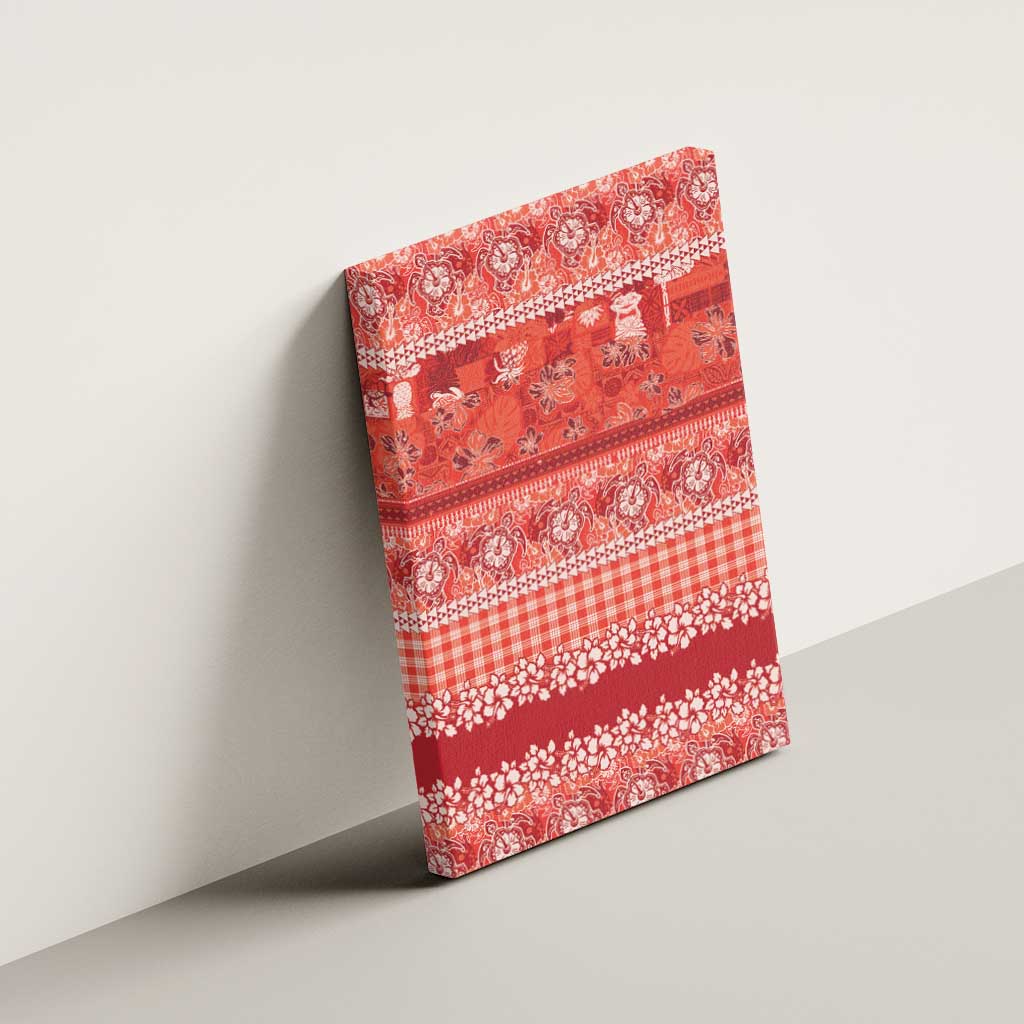 Hawaiian Hibiscus Honu Canvas Wall Art Red Mele Kalikimaka Palaka Spirit - Polynesian Pride