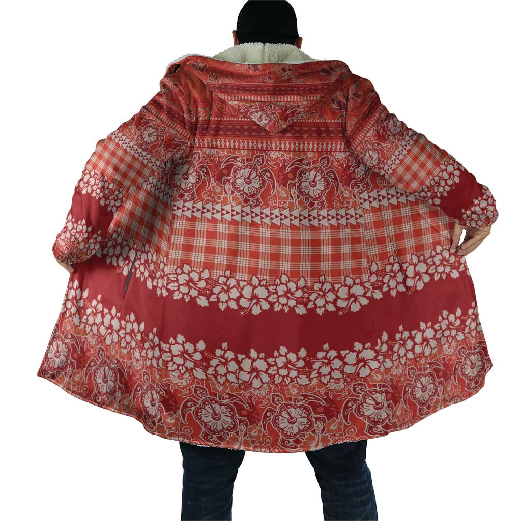 Hawaiian Hibiscus Honu Cloak Red Mele Kalikimaka Palaka Spirit - Polynesian Pride