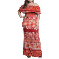 Hawaiian Hibiscus Honu Family Matching Off Shoulder Maxi Dress and Hawaiian Shirt Red Mele Kalikimaka Palaka Spirit - Polynesian Pride