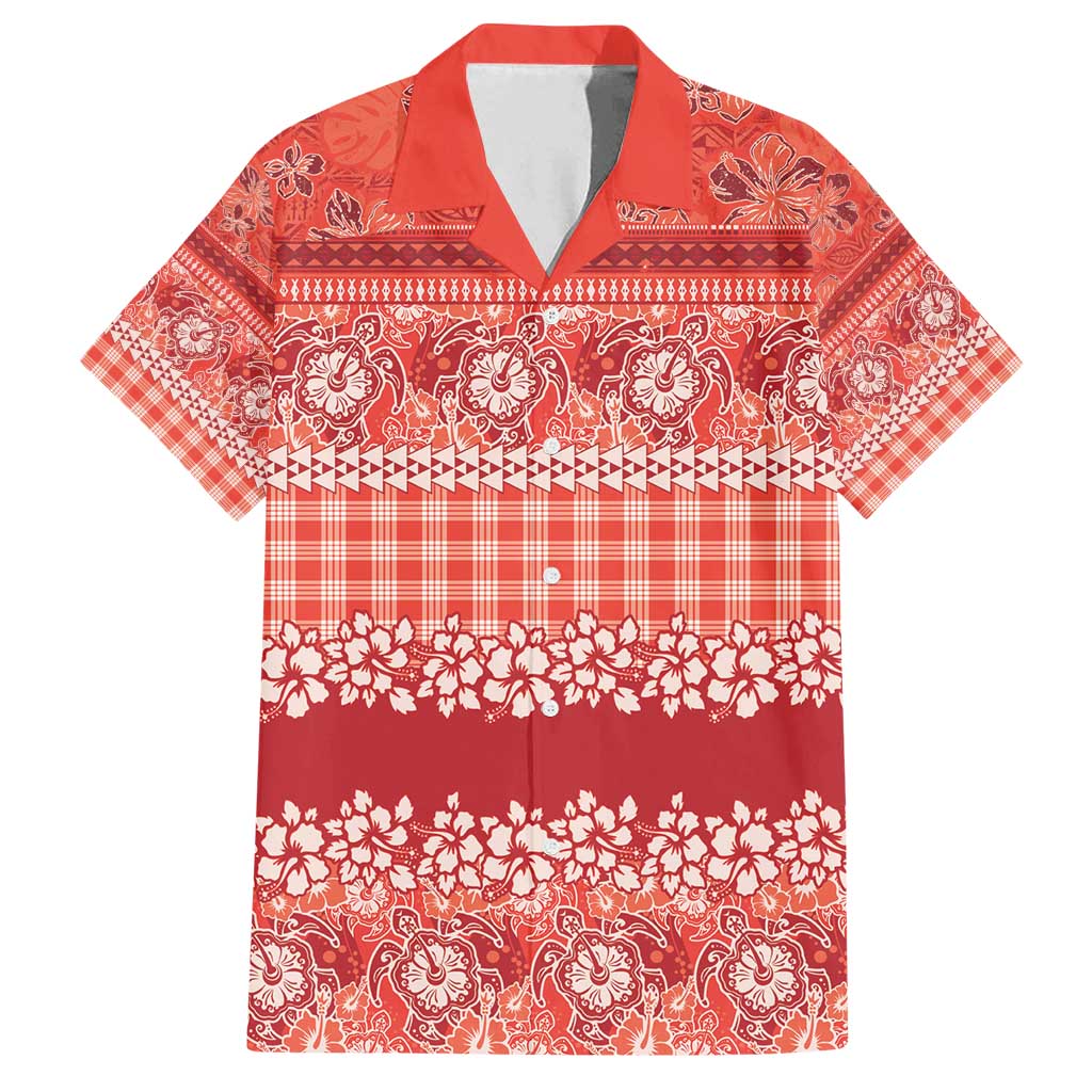 Hawaiian Hibiscus Honu Family Matching Off Shoulder Short Dress and Hawaiian Shirt Red Mele Kalikimaka Palaka Spirit - Polynesian Pride