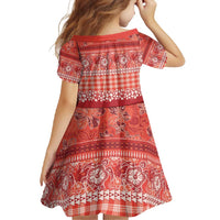 Hawaiian Hibiscus Honu Family Matching Short Sleeve Bodycon Dress and Hawaiian Shirt Red Mele Kalikimaka Palaka Spirit - Polynesian Pride