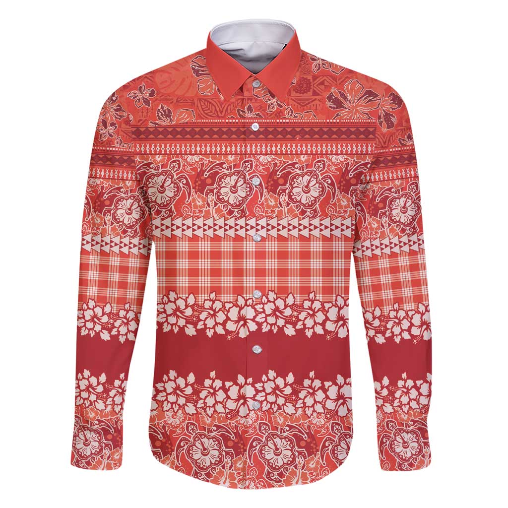 Hawaiian Hibiscus Honu Family Matching Short Sleeve Bodycon Dress and Hawaiian Shirt Red Mele Kalikimaka Palaka Spirit - Polynesian Pride