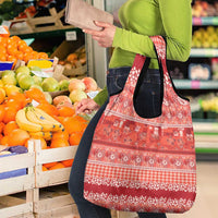 Hawaiian Hibiscus Honu Grocery Bag Red Mele Kalikimaka Palaka Spirit - Polynesian Pride