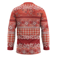 Hawaiian Hibiscus Honu Hockey Jersey Red Mele Kalikimaka Palaka Spirit - Polynesian Pride