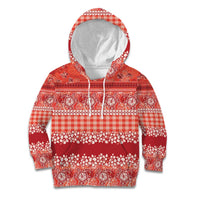 Hawaiian Hibiscus Honu Kid Hoodie Red Mele Kalikimaka Palaka Spirit - Polynesian Pride
