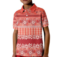 Hawaiian Hibiscus Honu Kid Polo Shirt Red Mele Kalikimaka Palaka Spirit - Polynesian Pride