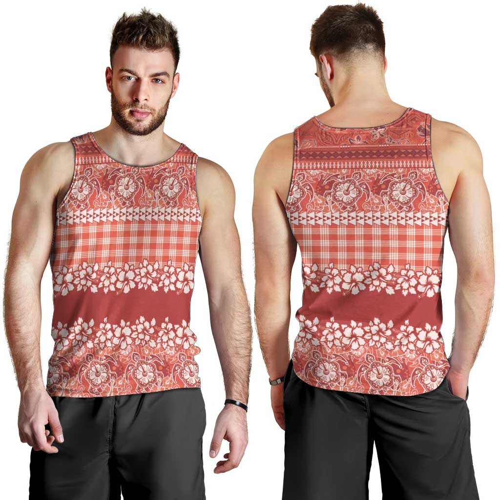 Hawaiian Hibiscus Honu Men Tank Top Red Mele Kalikimaka Palaka Spirit - Polynesian Pride