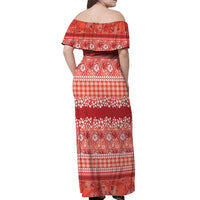 Hawaiian Hibiscus Honu Off Shoulder Maxi Dress Red Mele Kalikimaka Palaka Spirit - Polynesian Pride