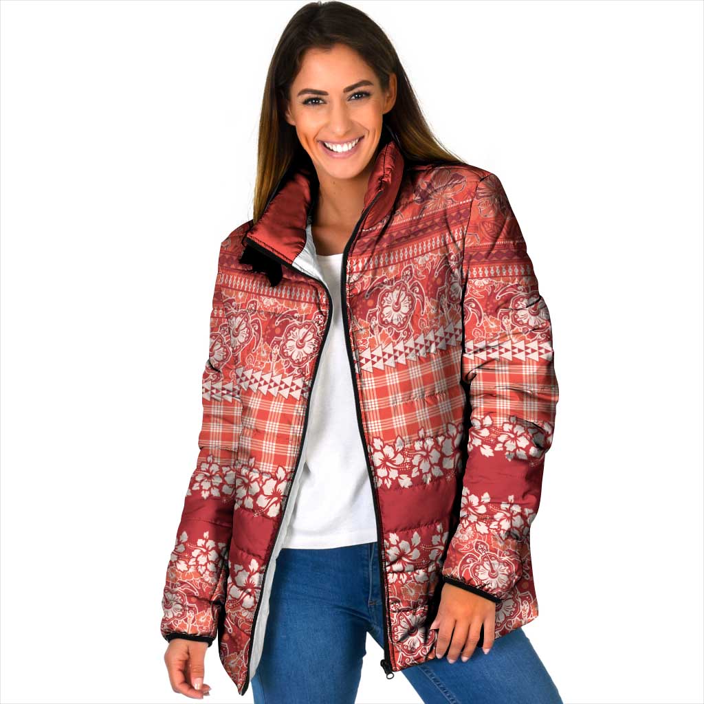 Hawaiian Hibiscus Honu Padded Jacket Red Mele Kalikimaka Palaka Spirit - Polynesian Pride