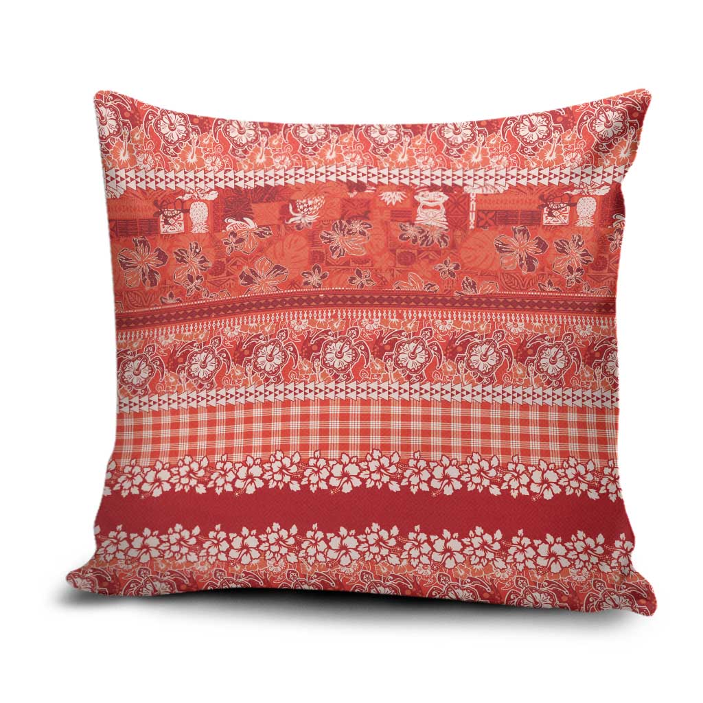 Hawaiian Hibiscus Honu Pillow Cover Red Mele Kalikimaka Palaka Spirit - Polynesian Pride