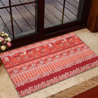 Hawaiian Hibiscus Honu Rubber Doormat Red Mele Kalikimaka Palaka Spirit - Polynesian Pride