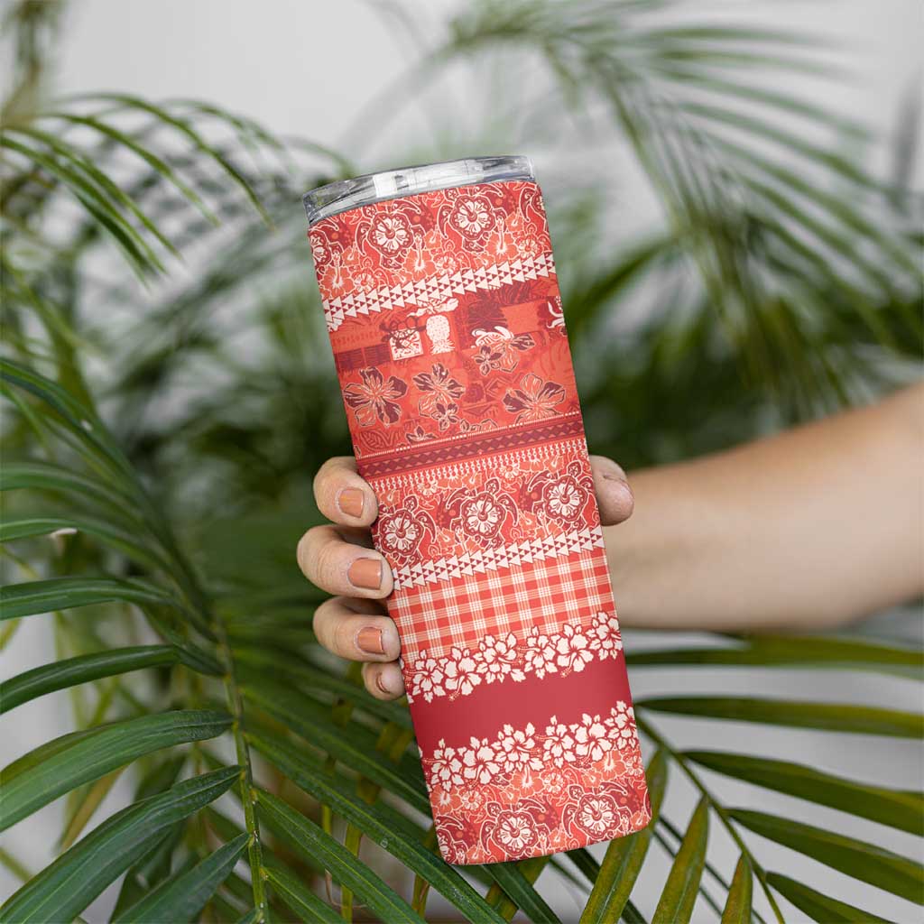 Hawaiian Hibiscus Honu Skinny Tumbler Red Mele Kalikimaka Palaka Spirit - Polynesian Pride