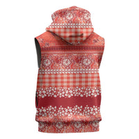 Hawaiian Hibiscus Honu Sleeveless Hoodie Red Mele Kalikimaka Palaka Spirit - Polynesian Pride