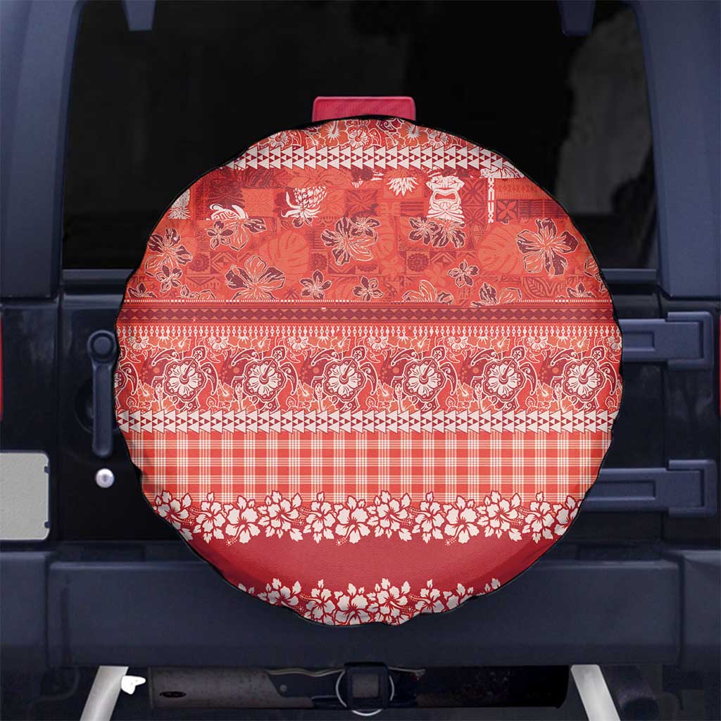Hawaiian Hibiscus Honu Spare Tire Cover Red Mele Kalikimaka Palaka Spirit - Polynesian Pride