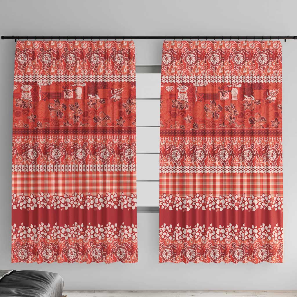 Hawaiian Hibiscus Honu Window Curtain Red Mele Kalikimaka Palaka Spirit - Polynesian Pride