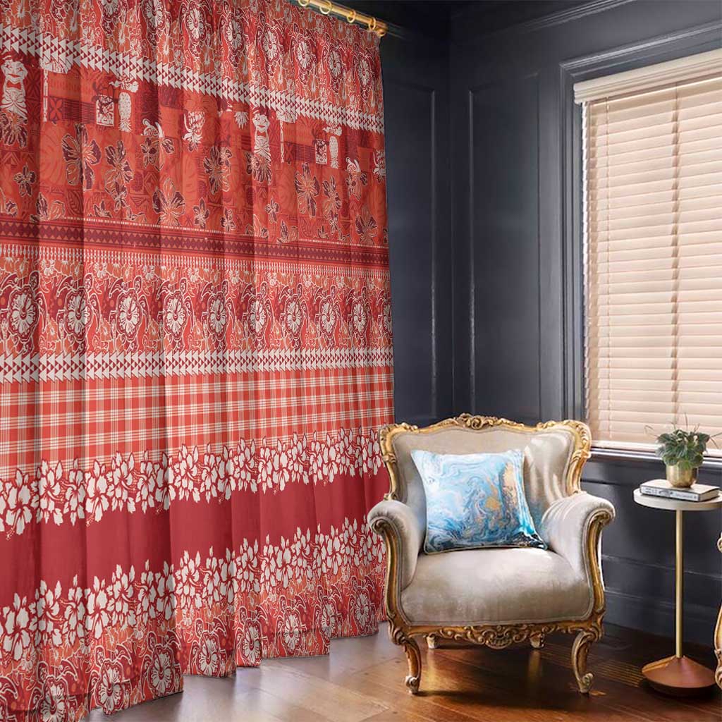 Hawaiian Hibiscus Honu Window Curtain Red Mele Kalikimaka Palaka Spirit - Polynesian Pride