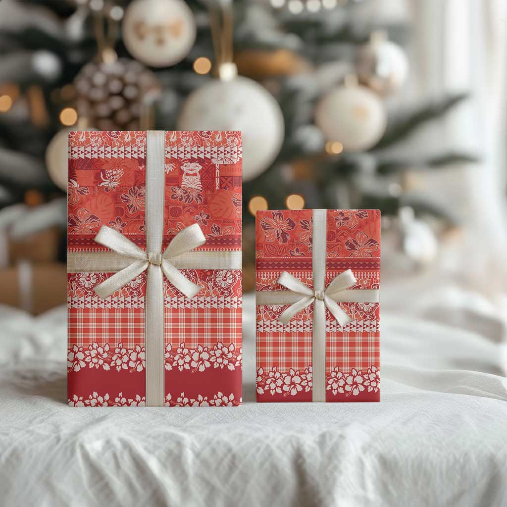 Hawaiian Hibiscus Honu Wrapping Paper Red Mele Kalikimaka Palaka Spirit - Polynesian Pride