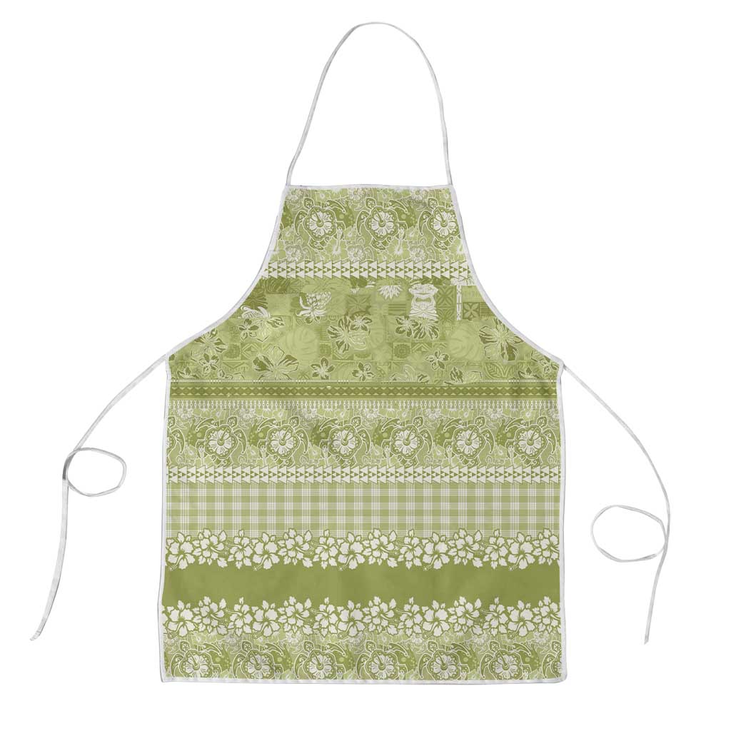 Hawaiian Hibiscus Honu Apron Sage Green Mele Kalikimaka Palaka Spirit - Polynesian Pride
