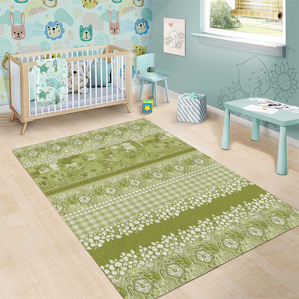 Hawaiian Hibiscus Honu Area Rug Sage Green Mele Kalikimaka Palaka Spirit - Polynesian Pride