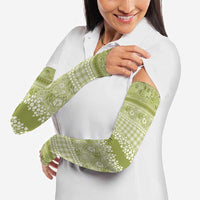 Hawaiian Hibiscus Honu Arm Sleeves Sage Green Mele Kalikimaka Palaka Spirit - Polynesian Pride